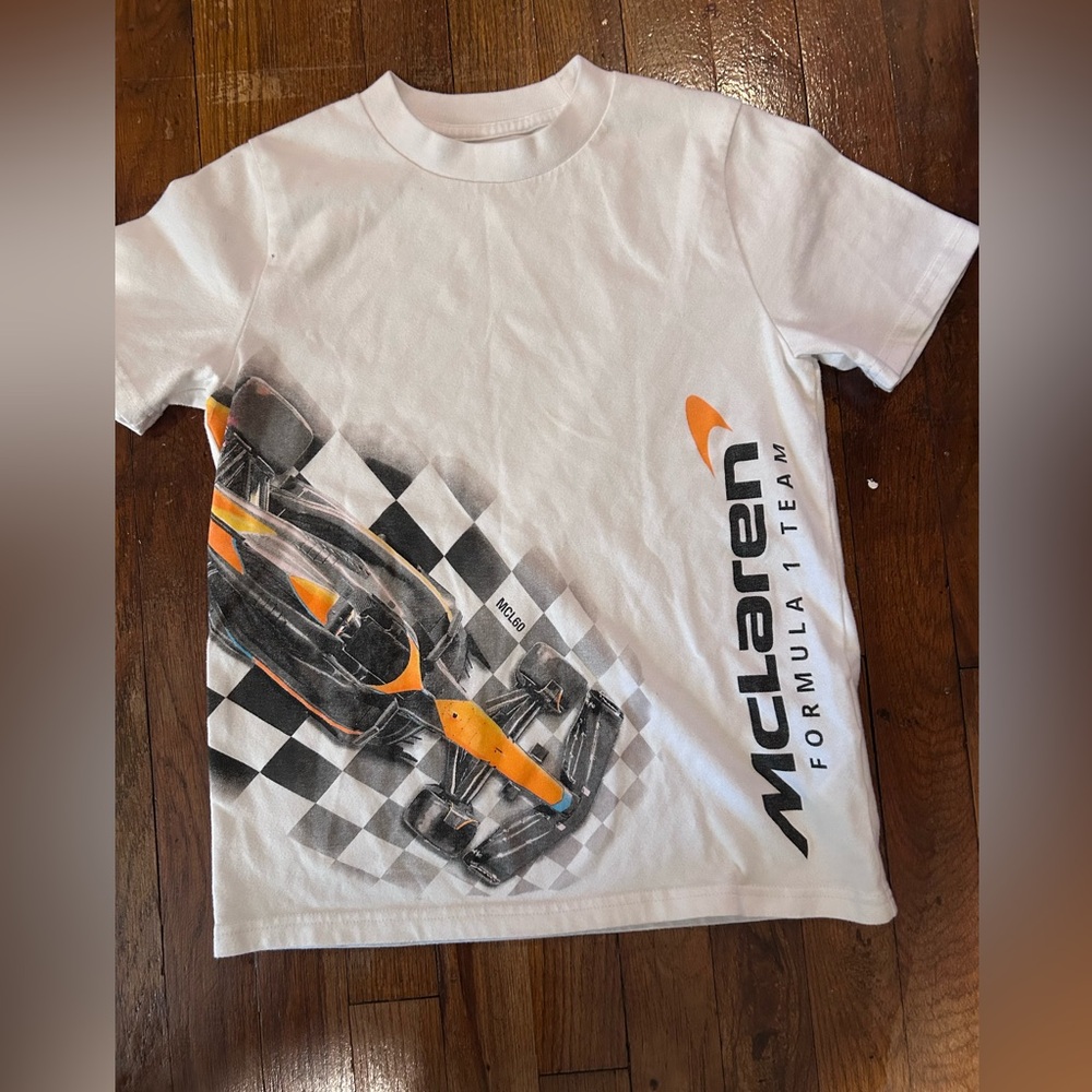 Abercrombie Kids White and Orange Racing Tee